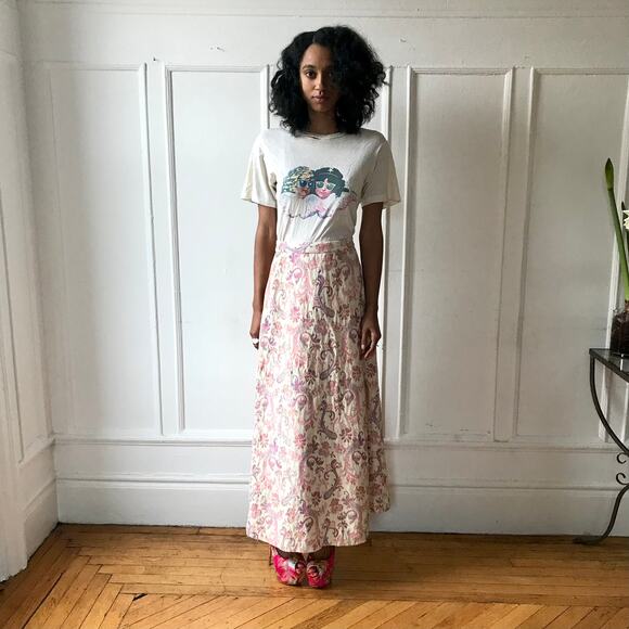 60s LANVIN Maxi Skirt Vintage Paisley Wool 27.5" Waist Size 42 Brocade Paris - Picture 11 of 11